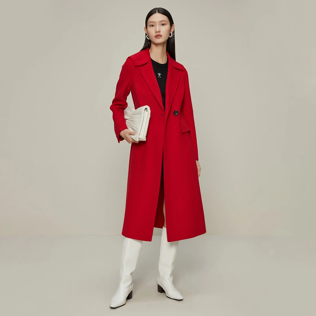 【诗语专属】单排扣收腰纯羊毛大衣2023秋冬款舒适气质长款毛呢外套