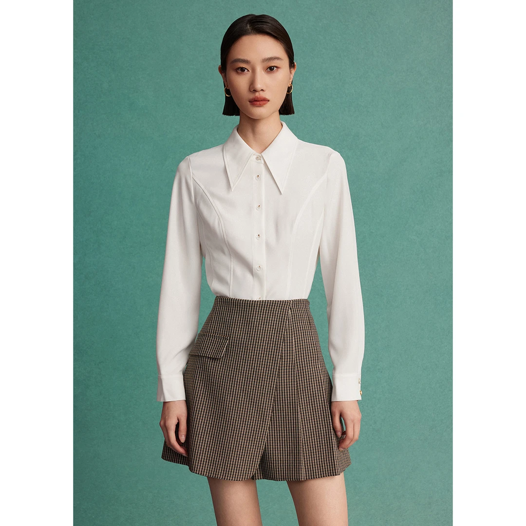 【诗语专属】曼德诗简约气质白衬衫2023春纯色雪纺衬衣M311303289