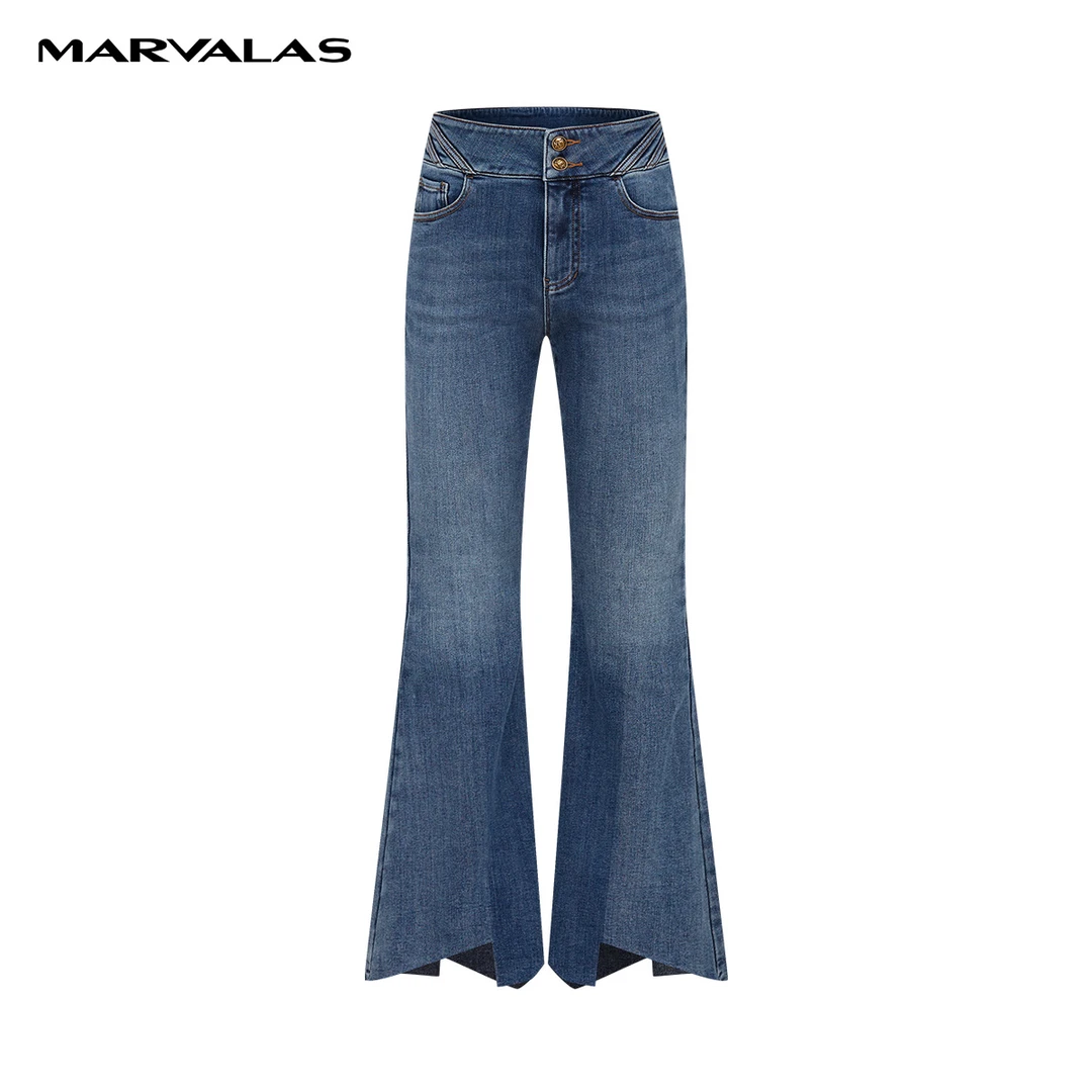 【籽言专属】新款曼德诗棉质新款微喇高腰时尚休闲长裤M103306695