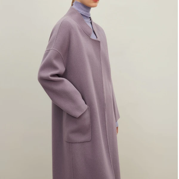 【诗语专属】双面呢翻领大衣款赫本风设计感中长毛呢外套Y430662