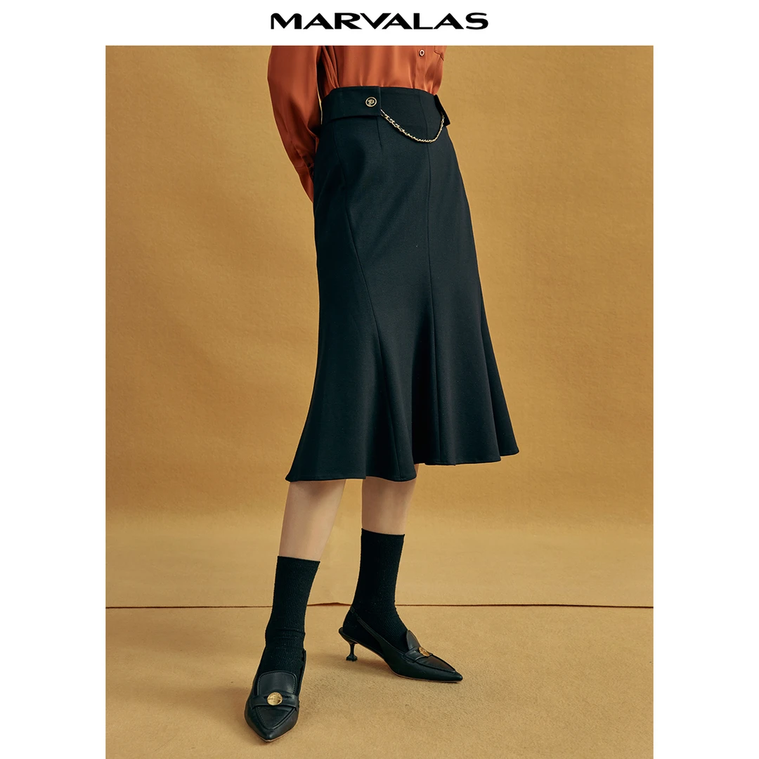 【羊羊专属】半身裙女秋冬新款黑色高腰设计感包臀长裙通勤