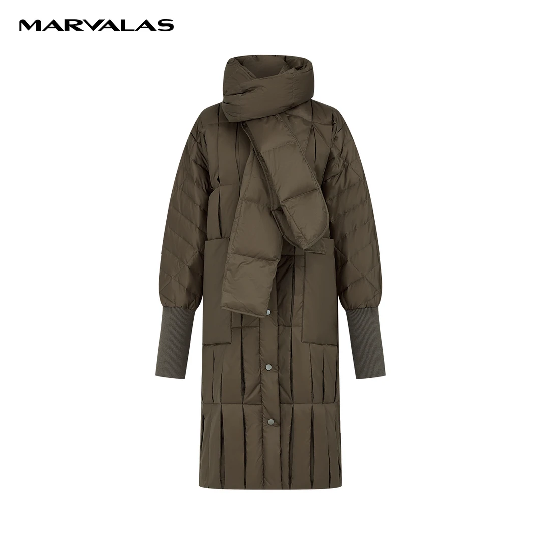 【诗语专属】曼德诗长款羽绒服撞色蓬松保暖外套M427307196