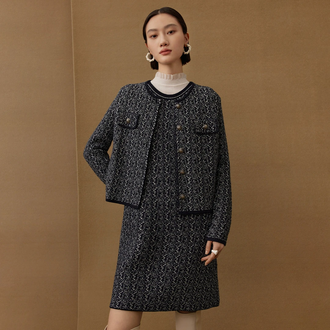 【许半夏推荐】绵羊毛花呢针织小香风连衣裙女秋冬季时尚叠穿背心裙