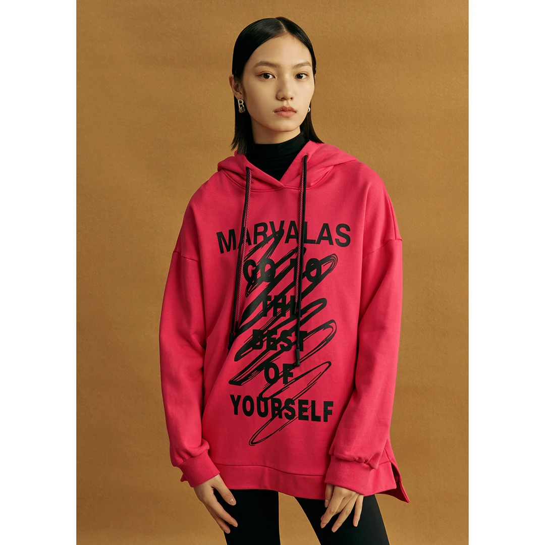 【诗语专属】连帽卫衣设计感印花国潮风粉色外穿上衣外套M331397