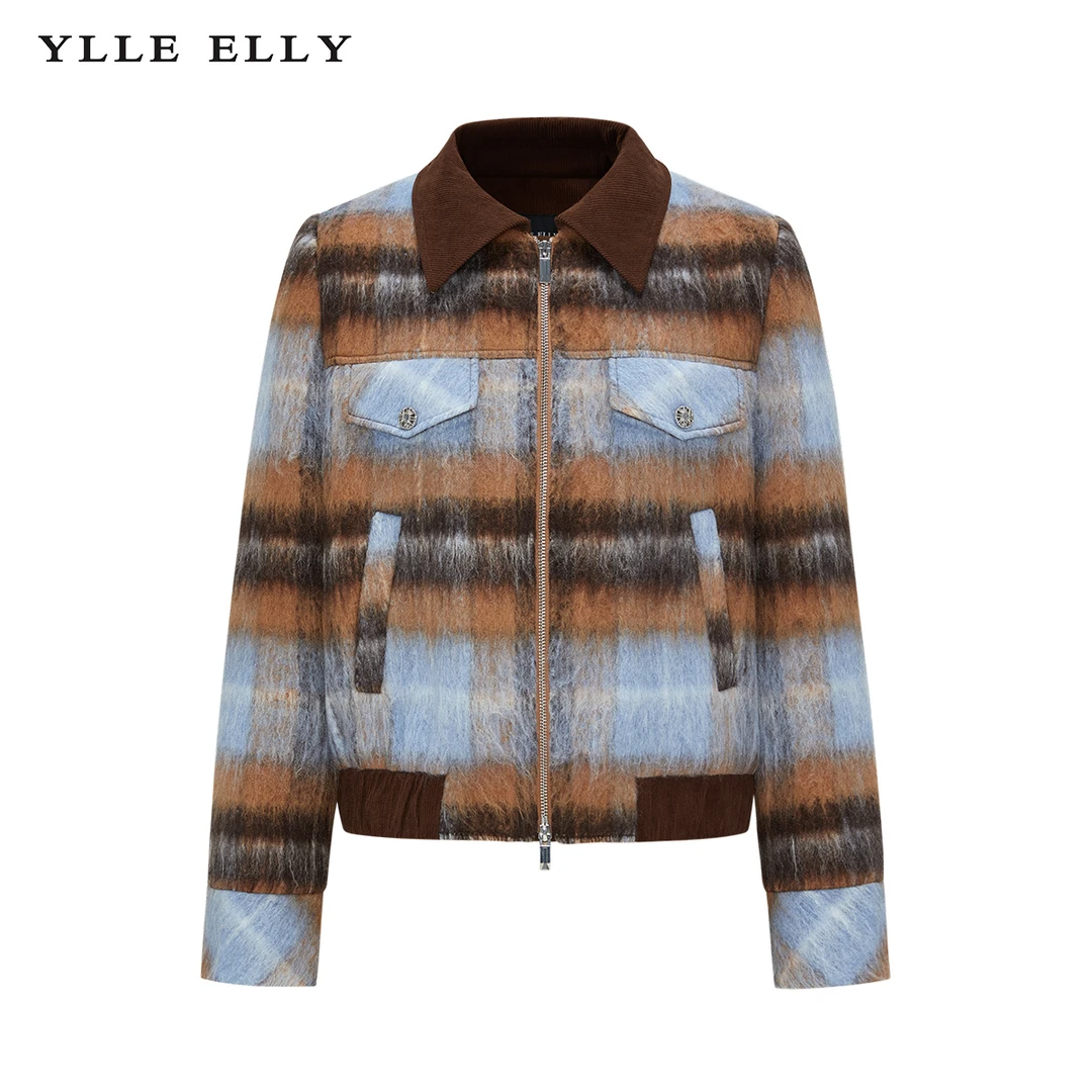 【许半夏推荐】曼德诗小香风撞色翻领时尚百搭加厚短外套Y421306945