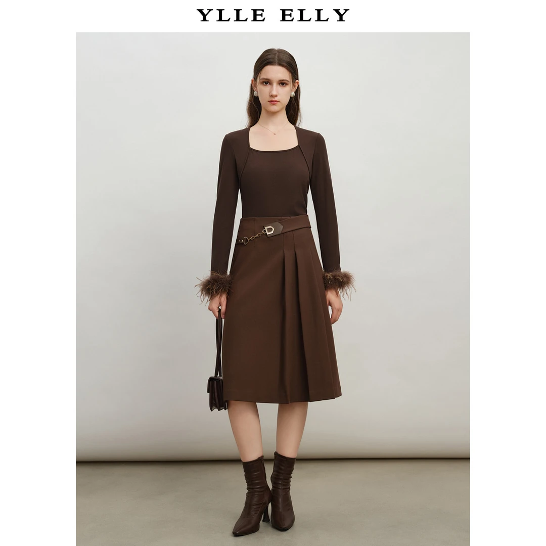 【诗语专属】法式气质T恤女秋季修身显瘦复古方领上衣Y313305486