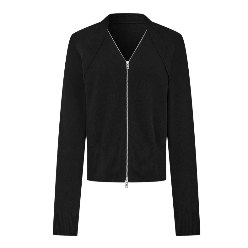 【籽言专属】M731305800曼德诗绵羊毛开衫秋季纯色拉链修身长袖开衫