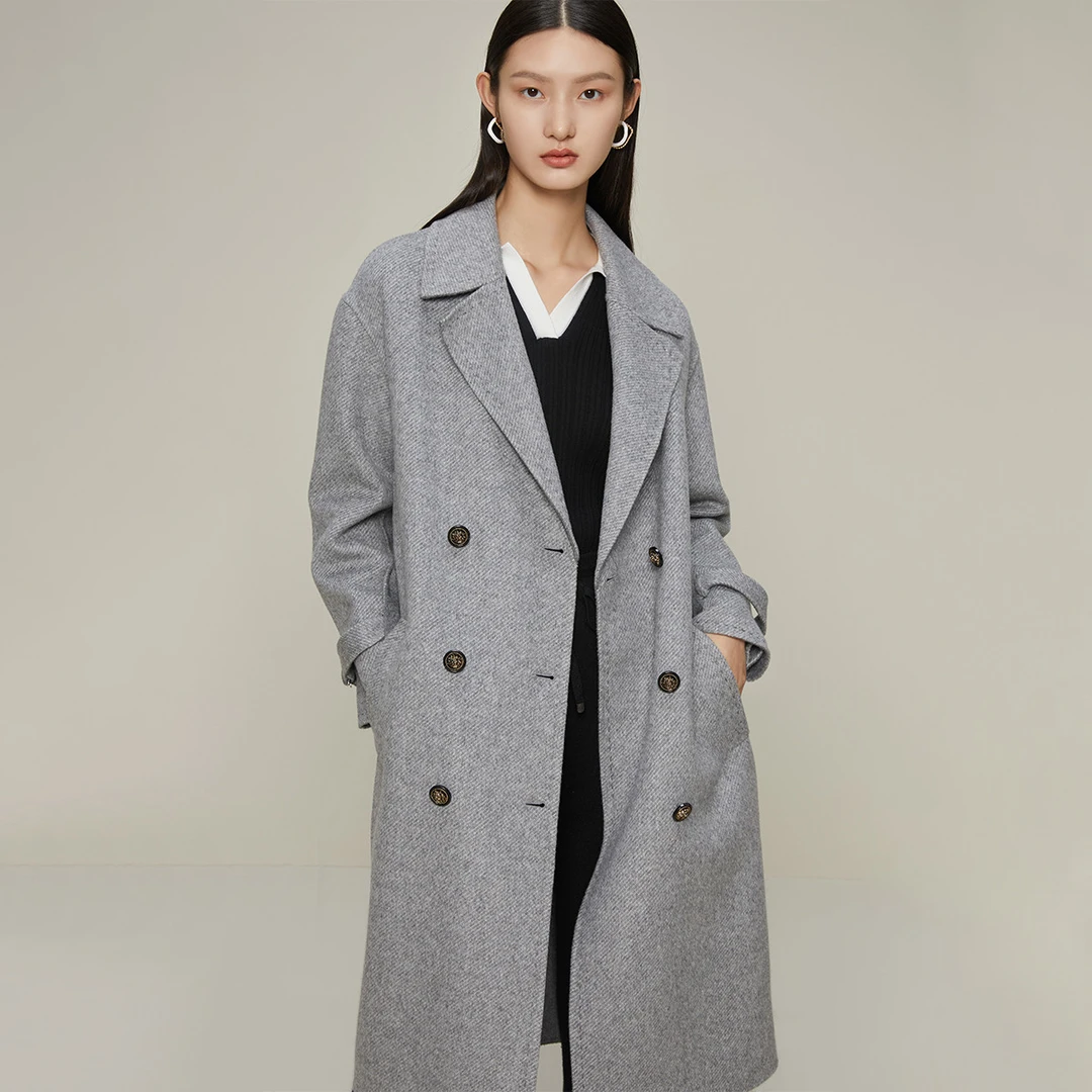 【籽言专属】格纹气质女毛呢外套款通勤西装领绵羊毛长款毛呢
