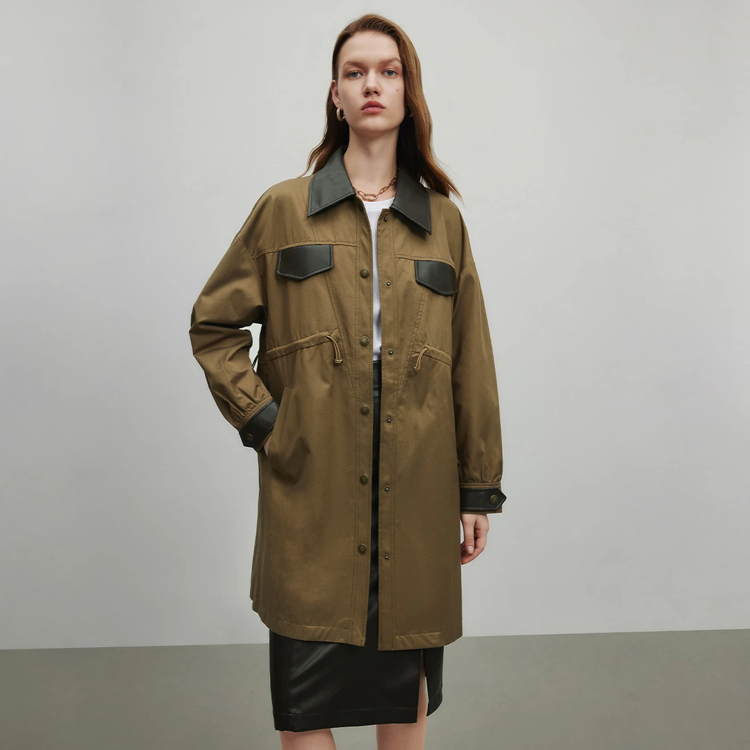 【籽言专属】百搭风衣复古高级感时尚撞色拼接设计感外套Y430590