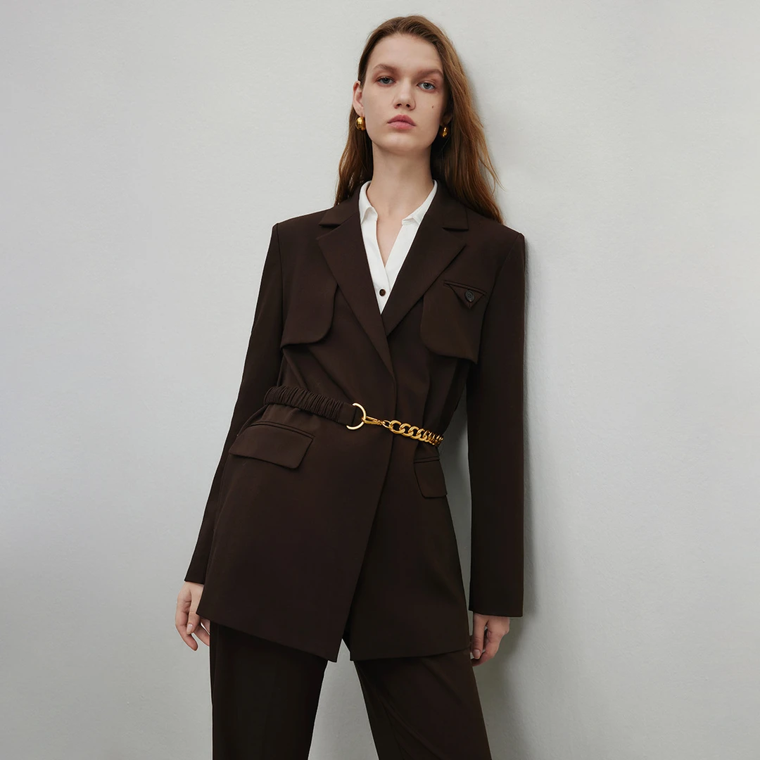 【诗语专属】潮流气质西装外套可拆卸金属腰链造型感西服