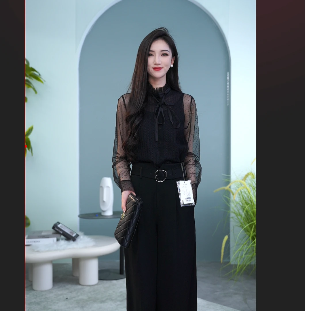 【羊羊专属】曼德诗衬衫上衣蕾丝衬衣长袖打底镂空小衫M331281