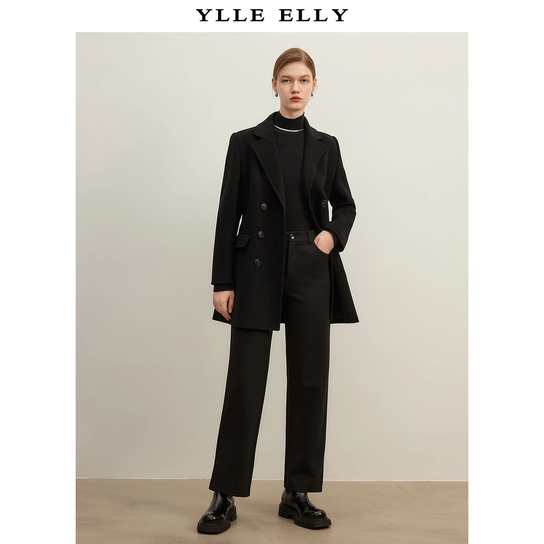 【诗语专属】时尚气质大衣女冬简约翻驳领通勤中长款毛呢外套