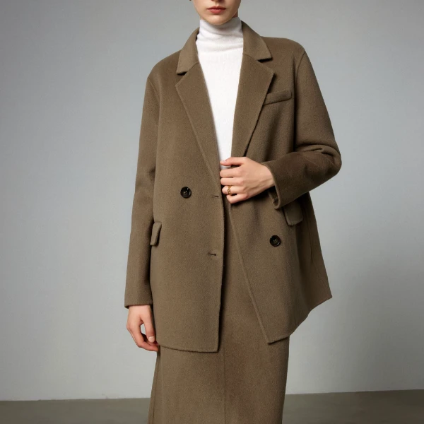 【小余专属】双面呢翻领大衣款赫本风设计感中长毛呢外套Y430619