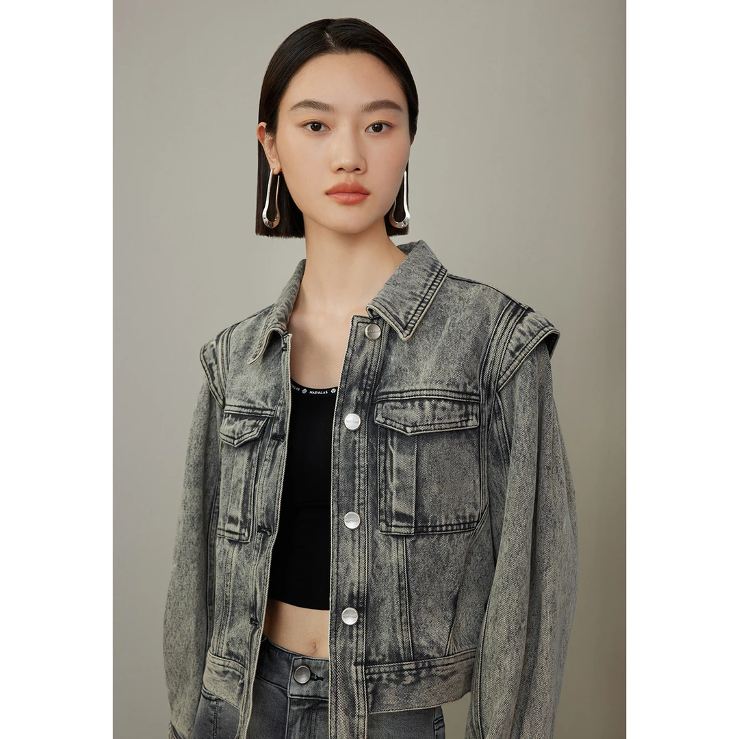 【诗语专属】M420300726牛仔短外套冬季工装双袋时髦设计感气质