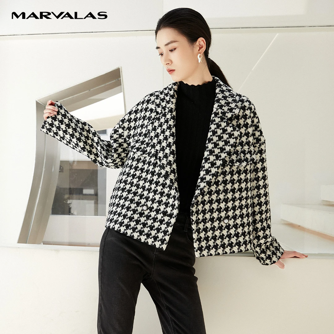 【诗语专属】M421302345曼德诗千鸟格小西装短款格子潮流秋冬时尚