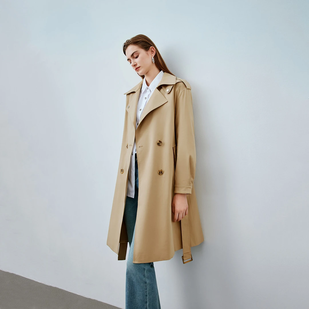 【辛小北专属】时尚双排扣风衣女2024秋气质腰带翻领中长款外套
