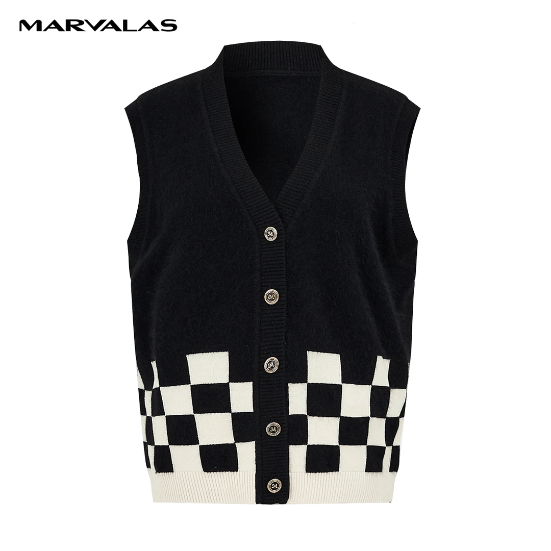 【诗语专属】M730002052针织休闲马甲女秋冬撞色外穿开衫