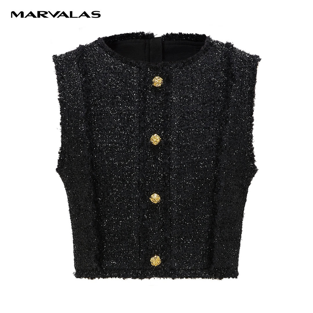 【诗语专属】曼德诗小香风羊毛混纺马甲冬花呢上衣M4180064