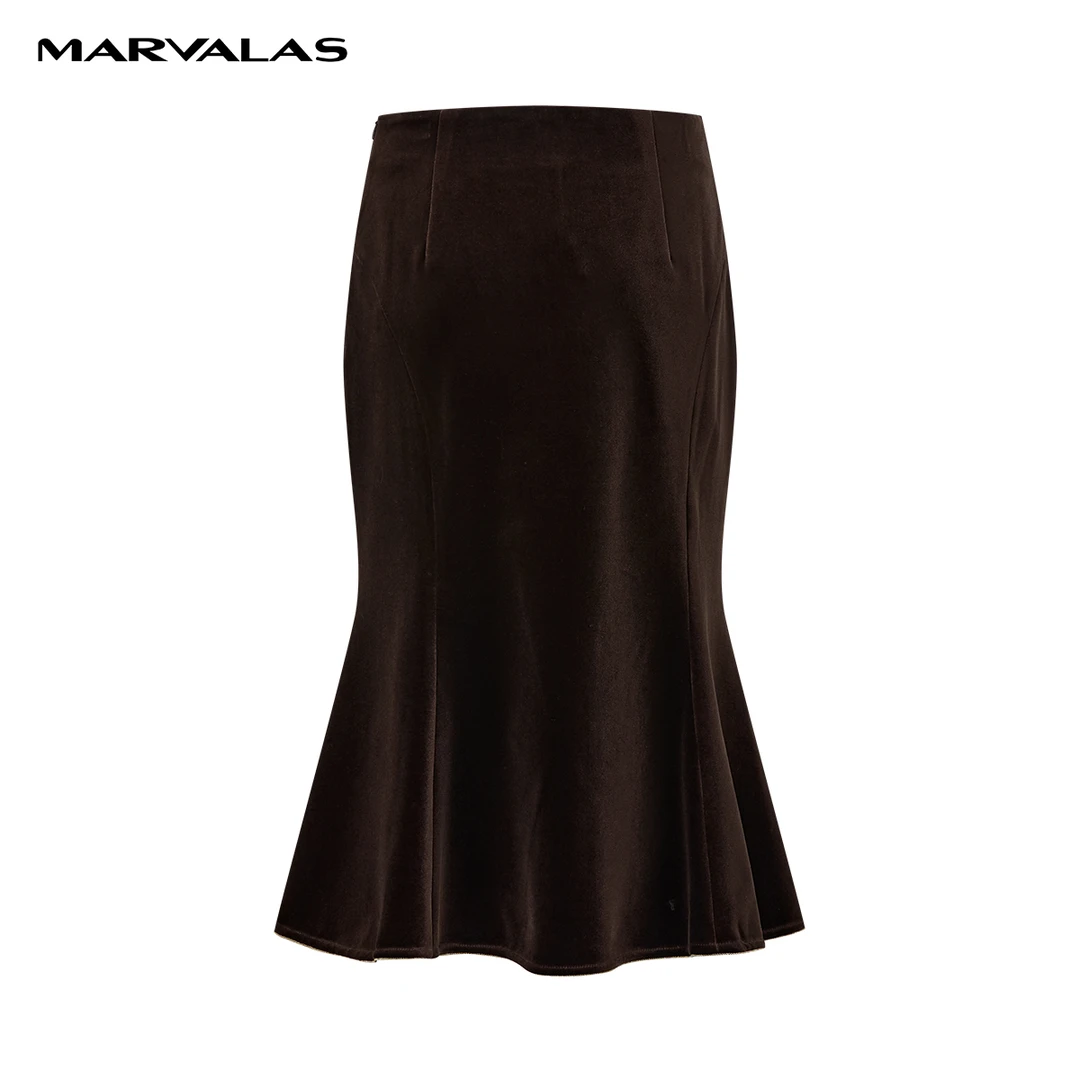 【籽言专属】曼德诗复古半身裙2024春秋新款弹力丝绒A摆鱼尾长裙