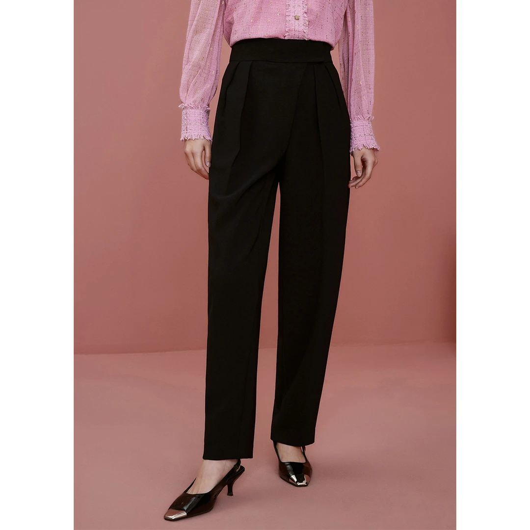 【婷婷专属】时尚高腰休闲裤春季百搭气质显瘦早春设计感哈伦长裤