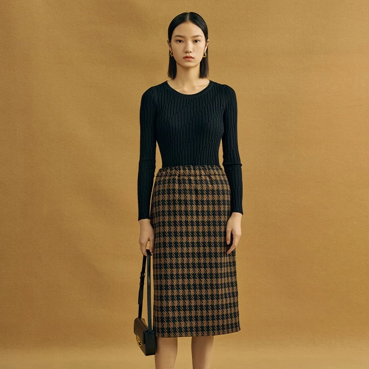 【诗语专属】千鸟格A字半身裙高腰中长款包臀裙直筒裙M230163