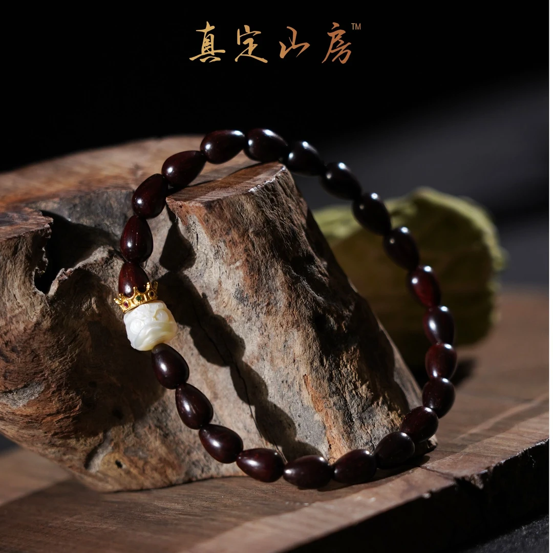 【真定山房】小叶紫檀水滴珠 雕刻醒狮