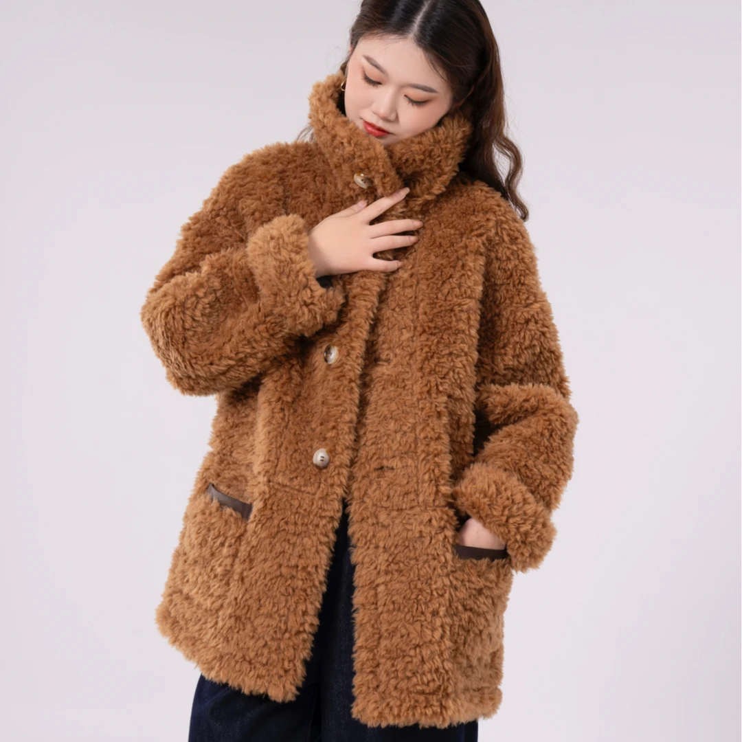 两面穿100%真羊毛中长外套女2024秋冬新韩系宽松羊剪绒皮草大衣