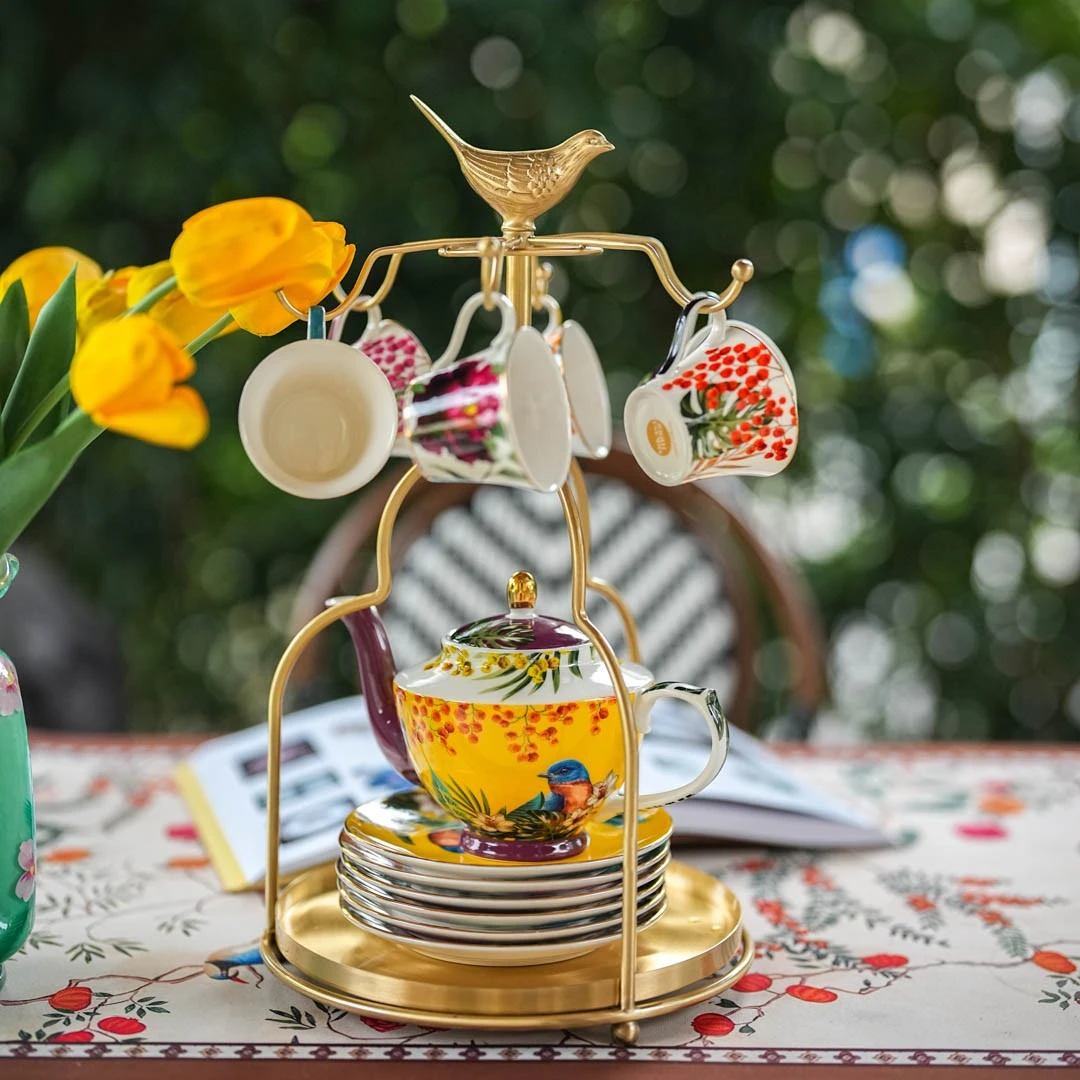 【奇居巍】新款黄铜雀鸟咖啡杯架家用茶杯沥水架桌面摆件#GY