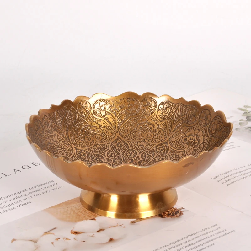 【奇居巍】 印度进口黄铜手工刻花果盘 桌面收纳盘#4811430