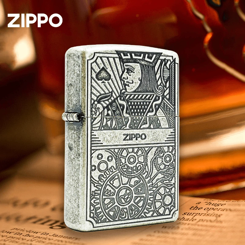ZIPPO扑克国王老K-古银纸牌正版防风打火机男士高档礼物 DY9817GY