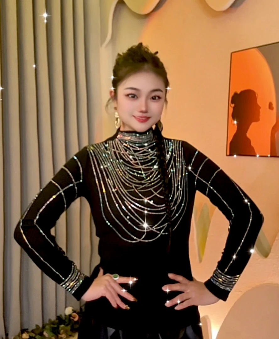 【14#新花加绒】打底衫女内搭秋冬时尚烫钻上衣修身显瘦长袖T恤权