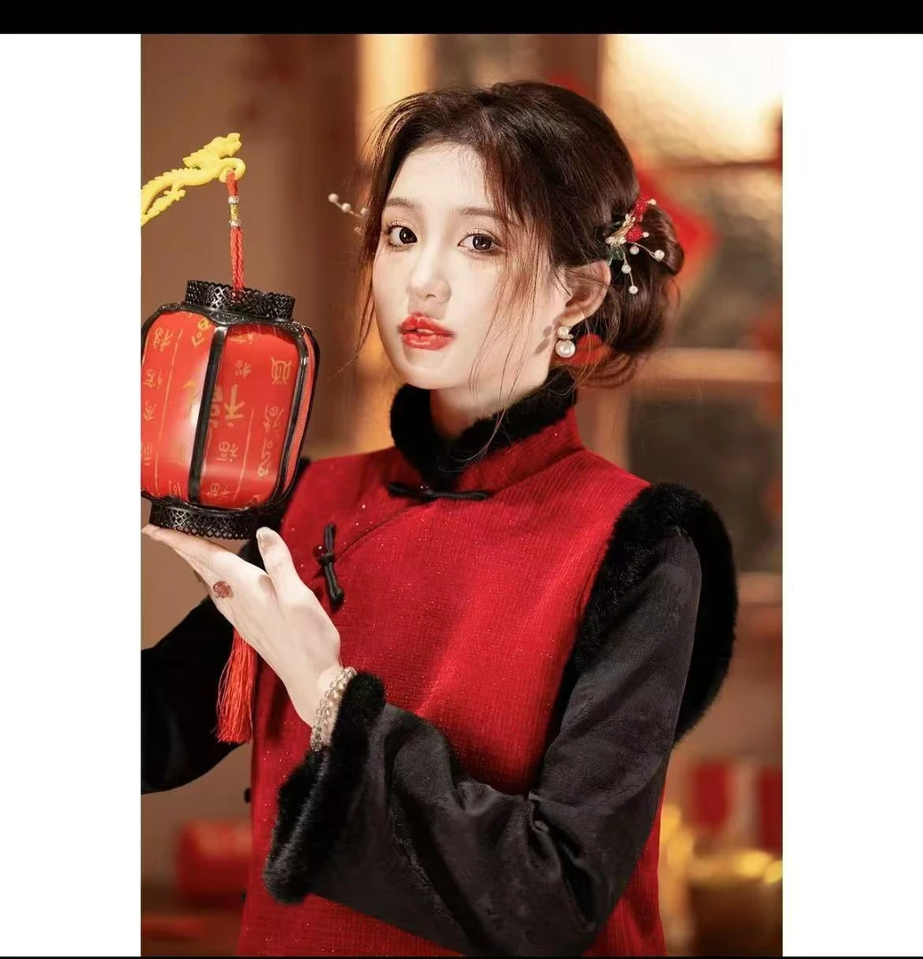 【麦麦- 喜气洋洋】2024新中式秋款马甲套装加绒加厚日常洋气款