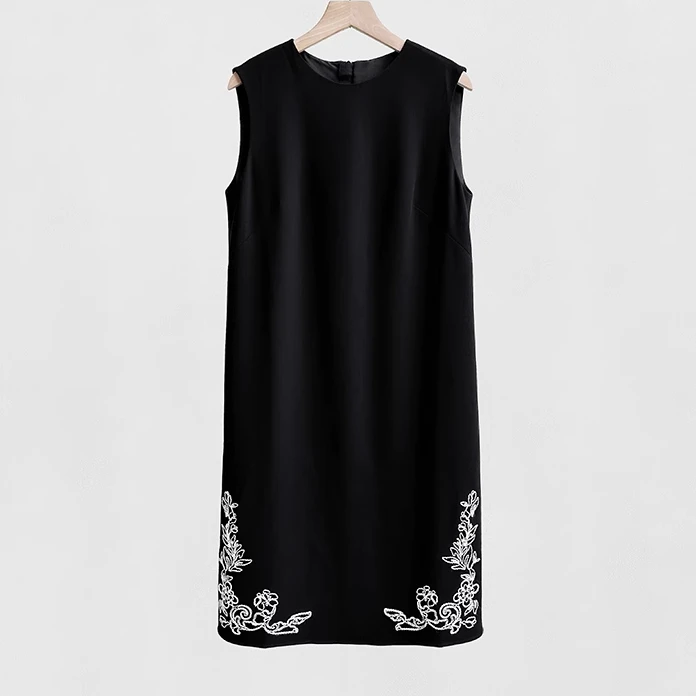 葭恩B姿三醋酸混纺绣花无袖高级感背心裙0387