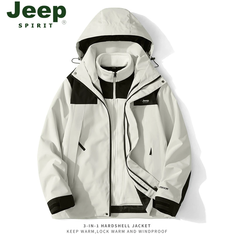 JEEP吉普冲锋衣男女春秋户外防风防水三合一运动休闲情侣夹克外套
