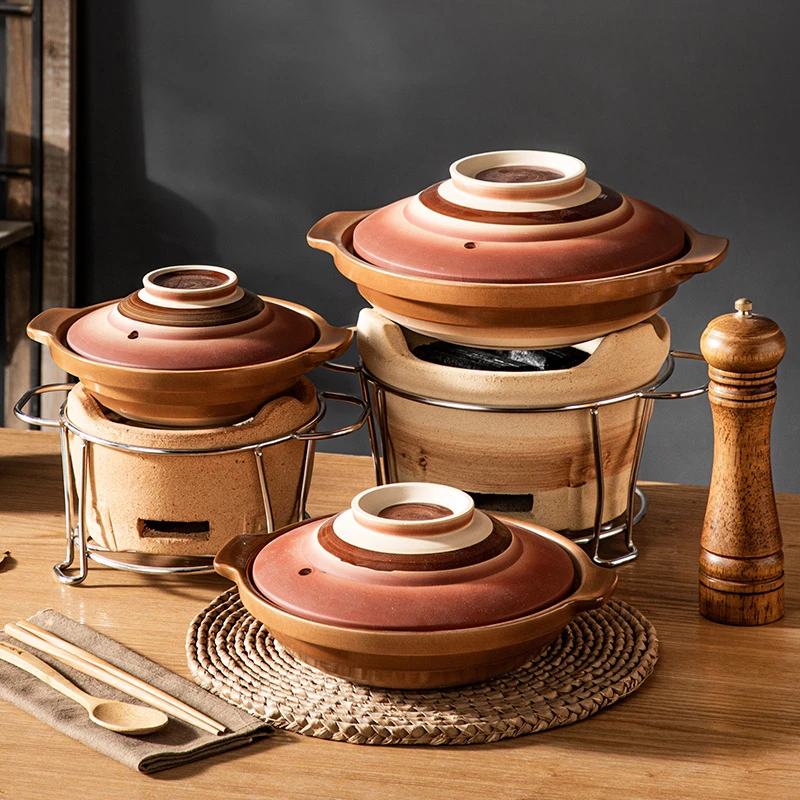 日式家用煲仔饭土砂锅商用浅口干锅煲小号沙锅带盖石锅鱼燃气专用