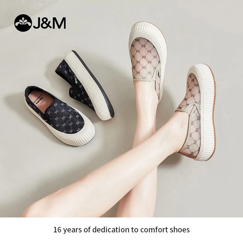 J&M/快乐玛丽2023年小香风印花女鞋圆头浅口透气镂空渔夫鞋65310W