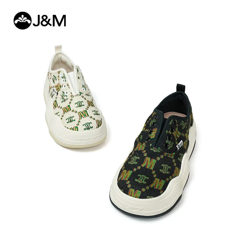 J&M/快乐玛丽2023新款春夏小众低帮透气时尚老花厚底百搭鞋87513W