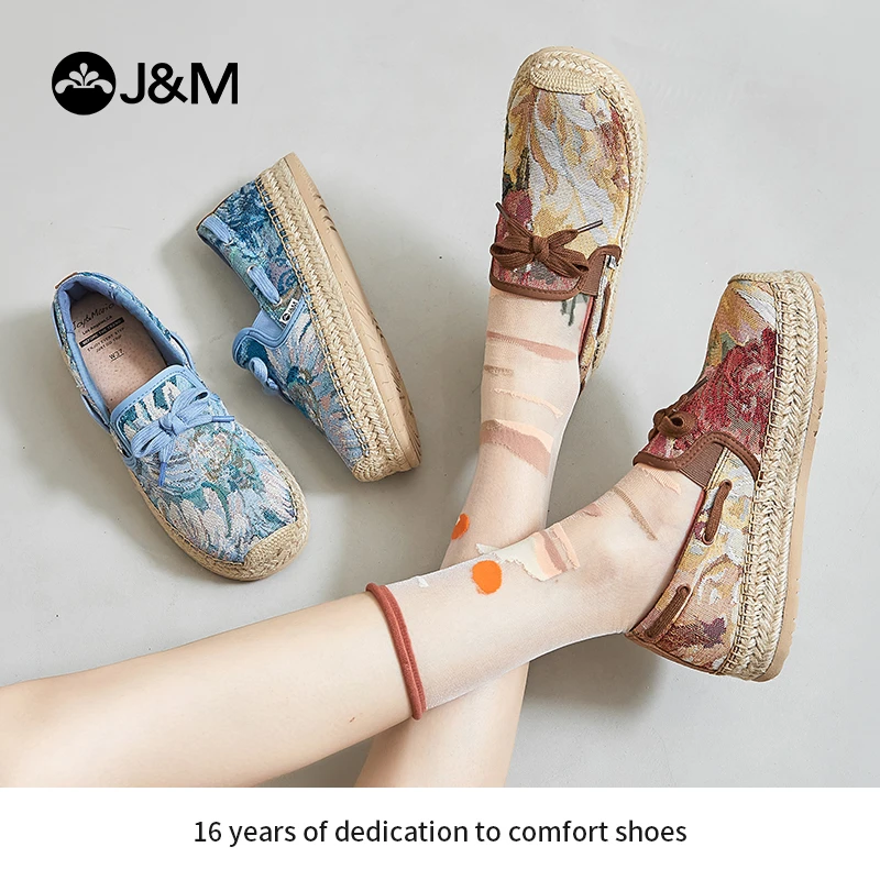 J&M/快乐玛丽2023年春夏新款复古油画透气手工缝制渔夫女鞋05335W