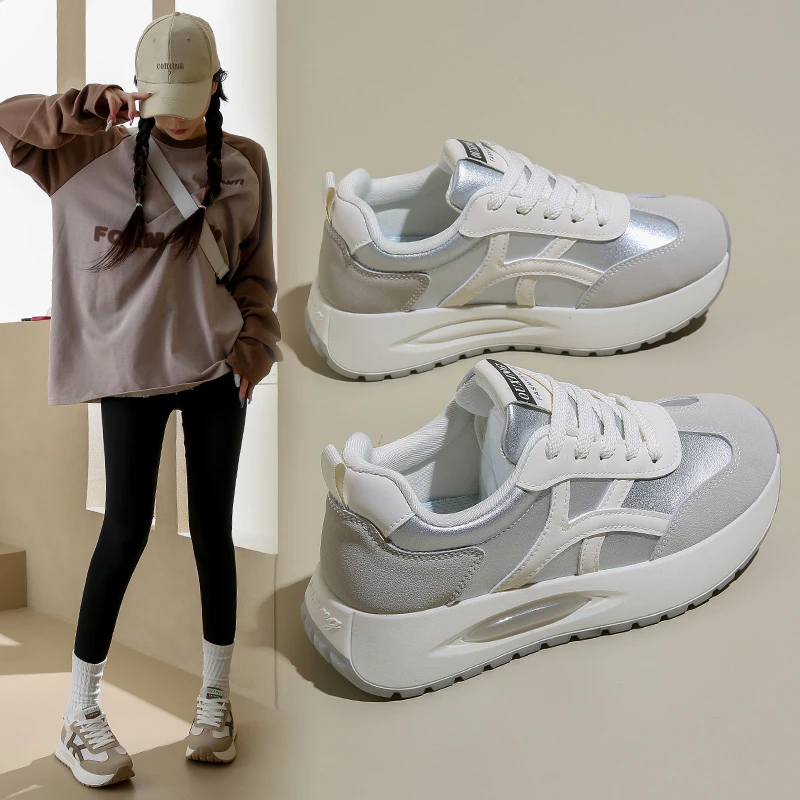 厚底复古爆款女鞋2025新款休闲鞋透气韩版春季风运动鞋百搭学生