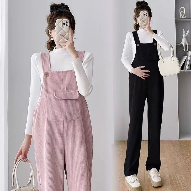 孕妇背带裤外穿宽松春秋款休闲时尚连体吊带裤阔腿大码孕妇裤子