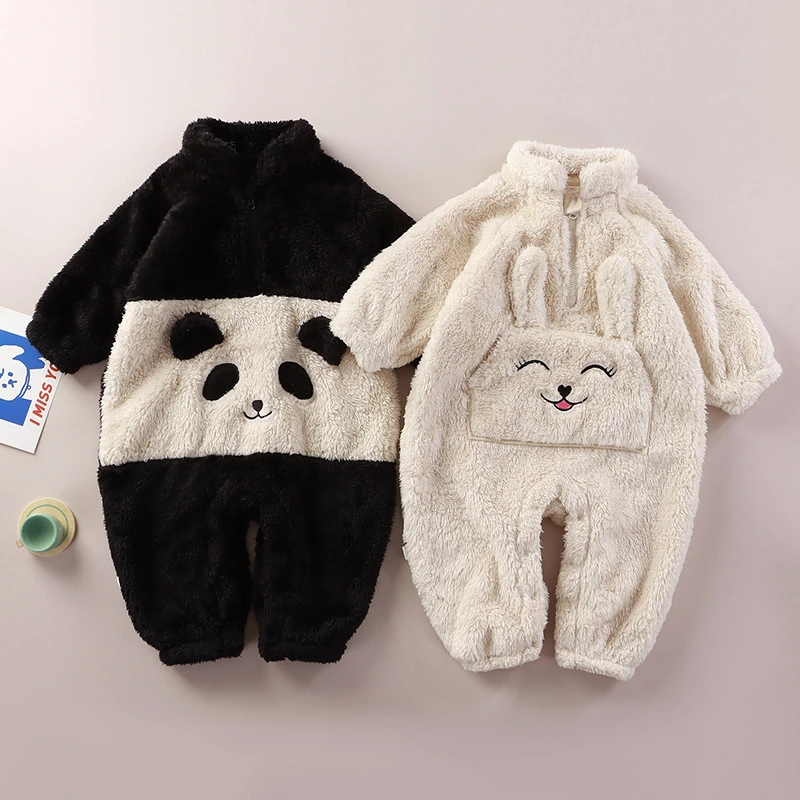 婴儿秋冬衣服连体衣加绒初生宝宝睡衣一岁半幼童毛绒外出服厚冬季