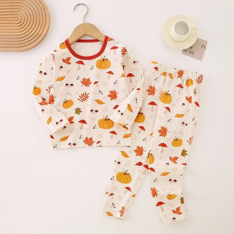 莱卡棉儿童秋衣套装纯棉秋裤非全棉宝宝内衣弹力无痕男童女睡衣服