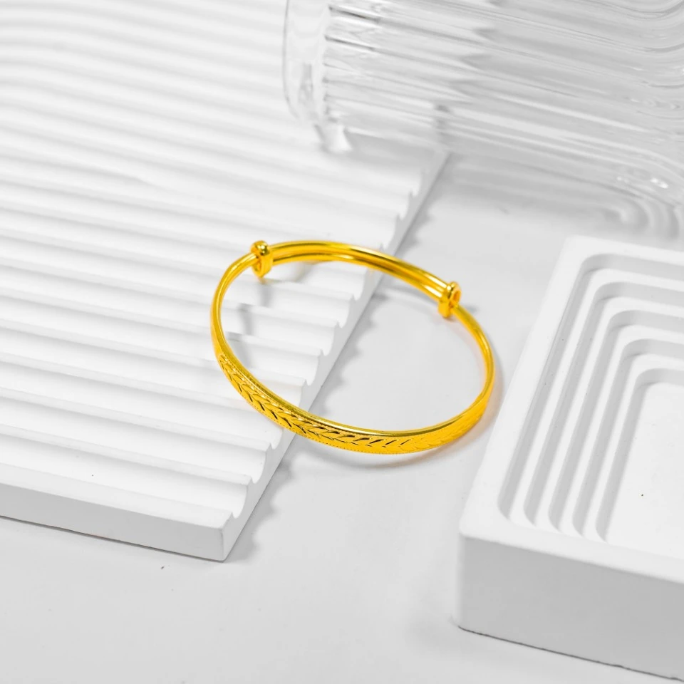 足银手镯 气质时尚百搭 麦穗推拉手镯 女士复古经典 可调节