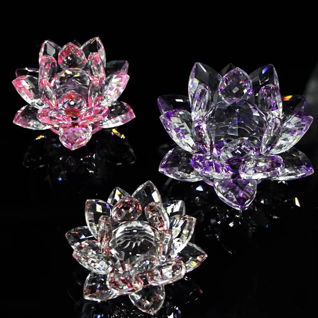 水晶莲花圆心摆件 客厅办公桌工艺品摆件