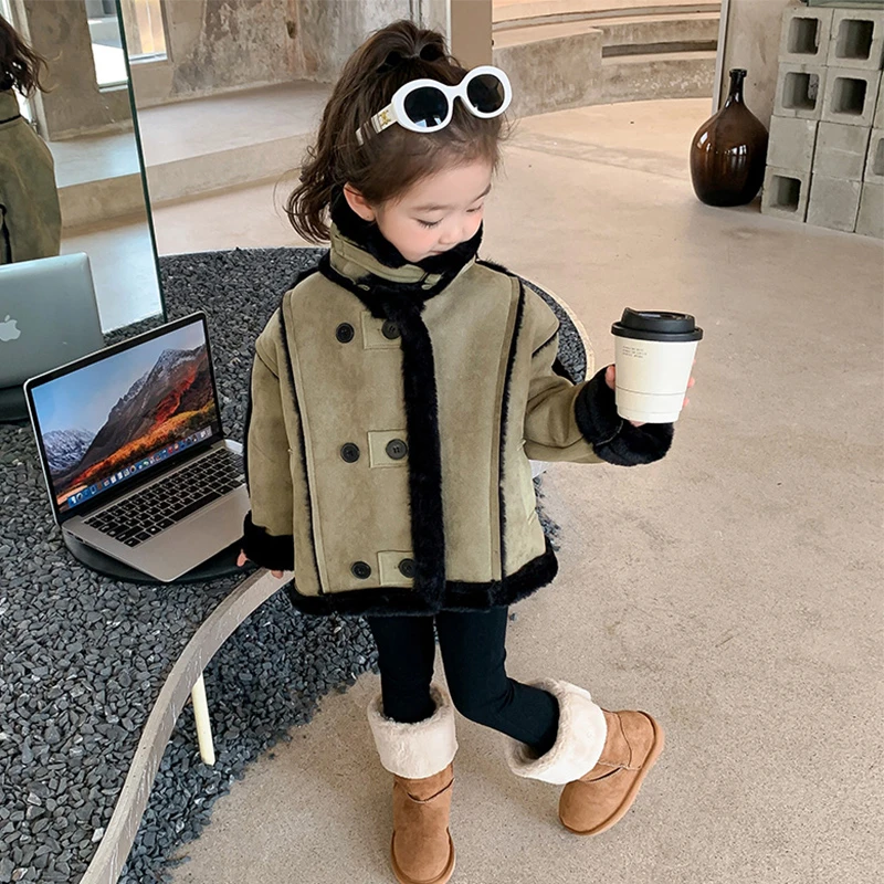 巴拉童年女童2024新款春秋季皮毛秋装外套儿童装洋气冬季加绒加厚