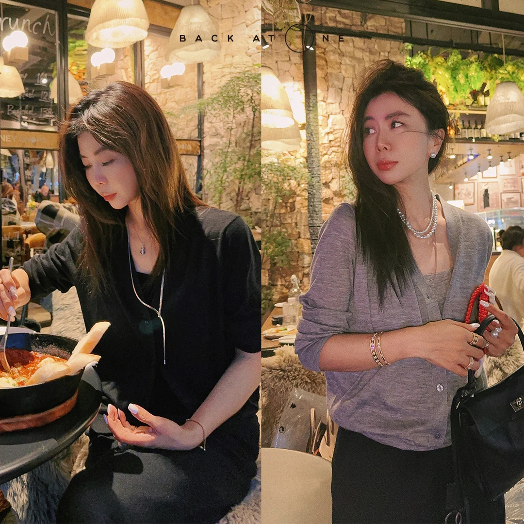 BackAtOne“知性lady”时尚休闲精纺V领针织开衫 BEF-1AC278H-K