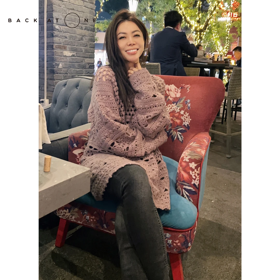 BackAtOne “紫韵清朗”粉紫色纯手工钩织镂空针织衫  B3SS-B257-K