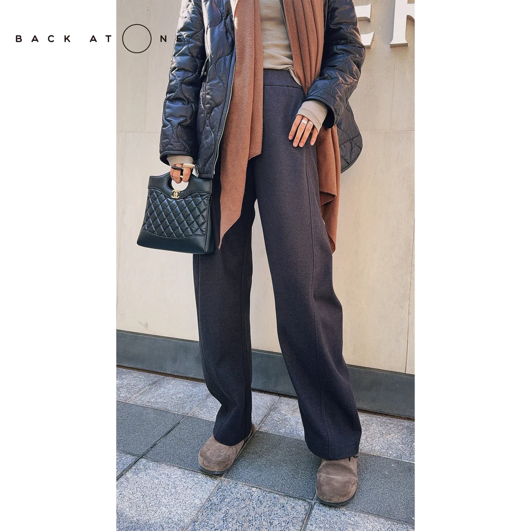 BackAtOne “半月”时尚磨绒加厚大长腿弯刀裤休闲裤 BDF-2BI103D-C