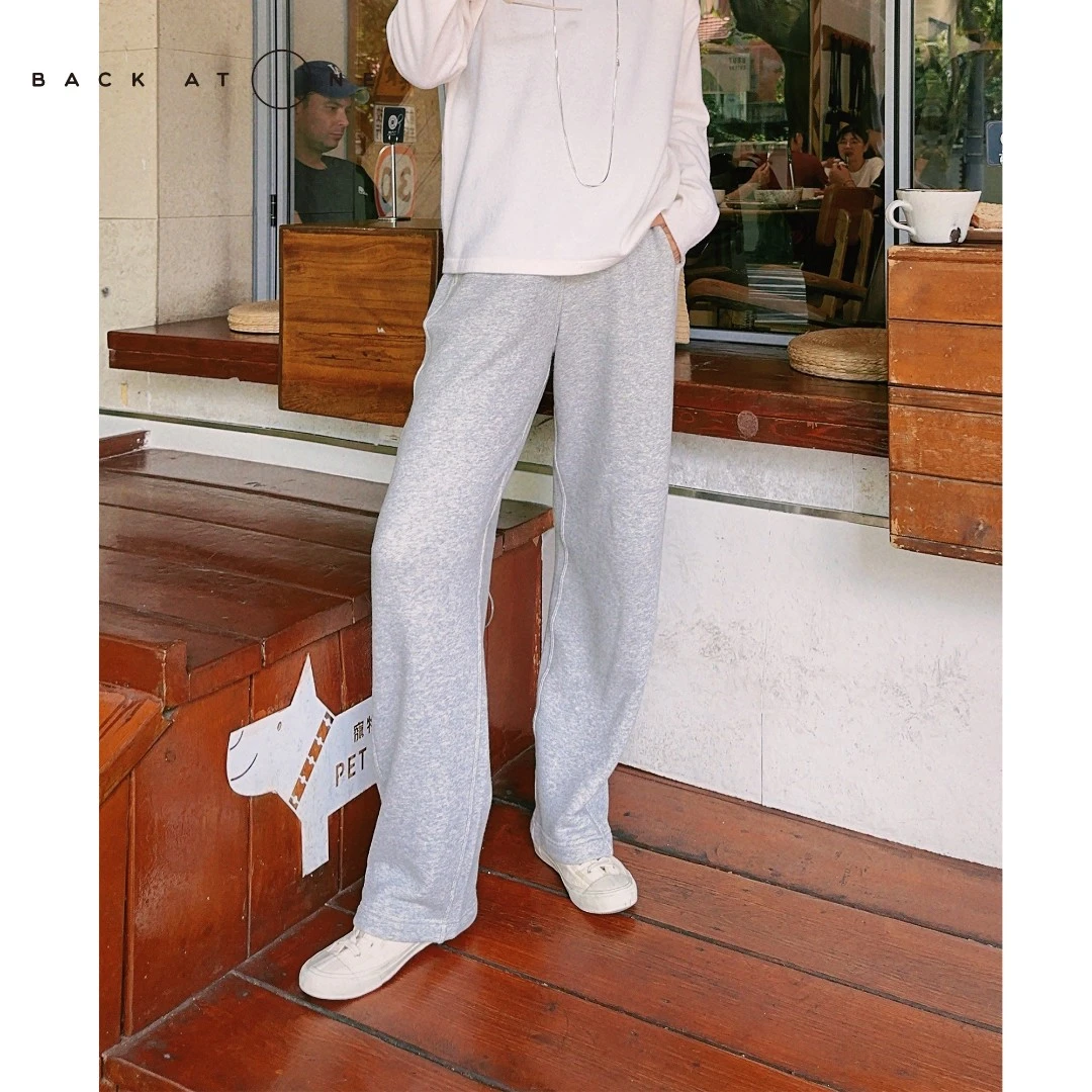 BackAtOne  “舒适典范”早秋灰色宽松阔腿休闲卫裤 BDF-2AI107B-C