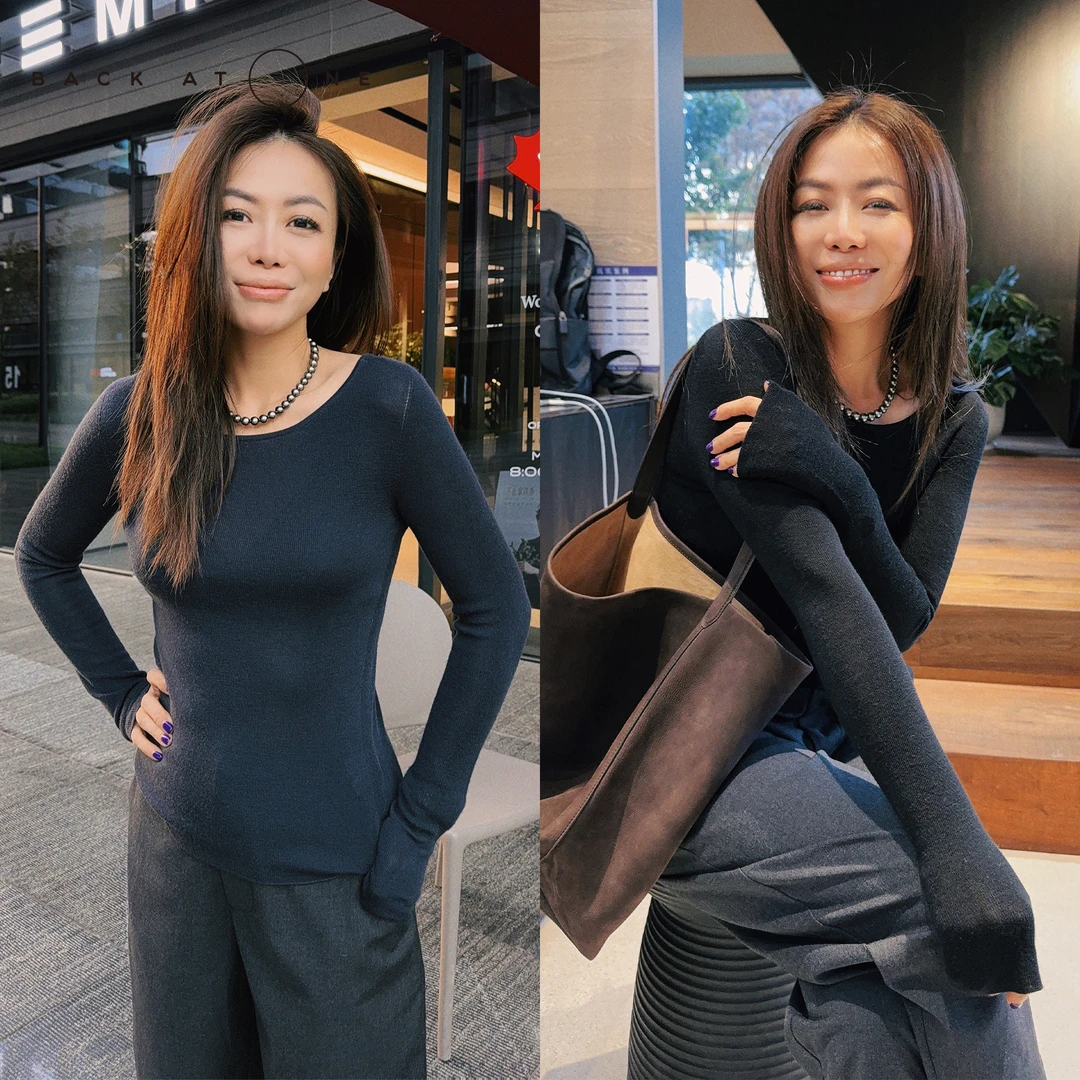 BackAtOne“灵魂伴侣 ” 秋款圆领双色羊毛羊绒打底衫 B3AW-F006-K